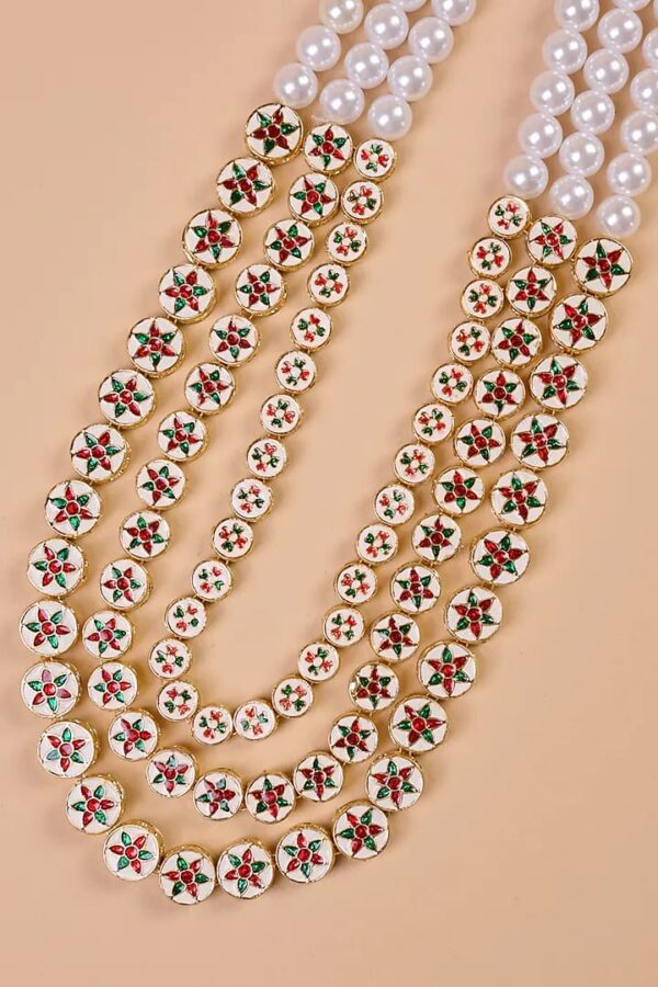 Transparent Three Layered Kundan And Pearl Mala - Image 6