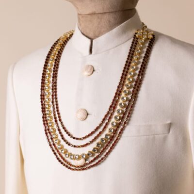 Red Beaded With Kundan Layered Mala
