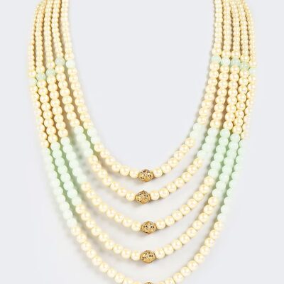 Cream & Aqua Moti Mala