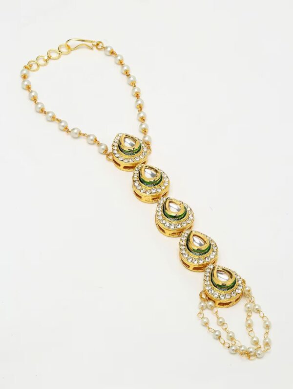 White Gold Tone Kundan Hathphool (Set Of 2) - Image 3