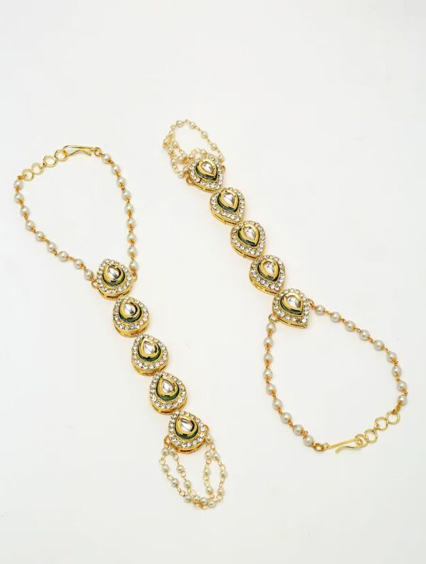White Gold Tone Kundan Hathphool (Set Of 2)