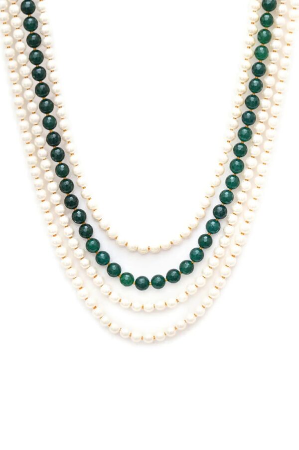 Green and Pearl Layered Necklace - Image 4