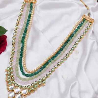 Gold Finish Multi-Colored Faux Stones & Kundan Layered Mala