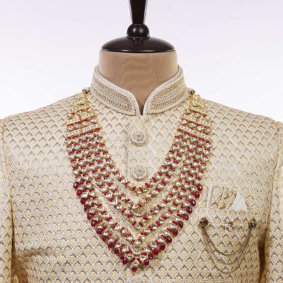 Traditional Gold Toned Kundan with Maroon Red Beads Mala