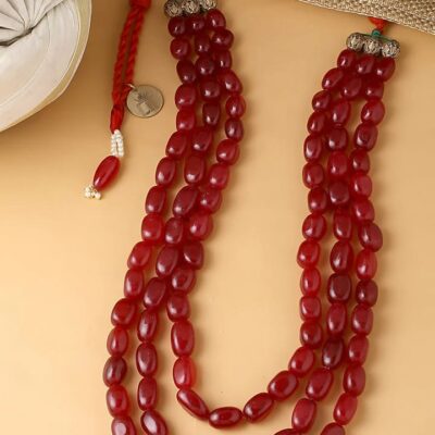 Red beaded necklace for men