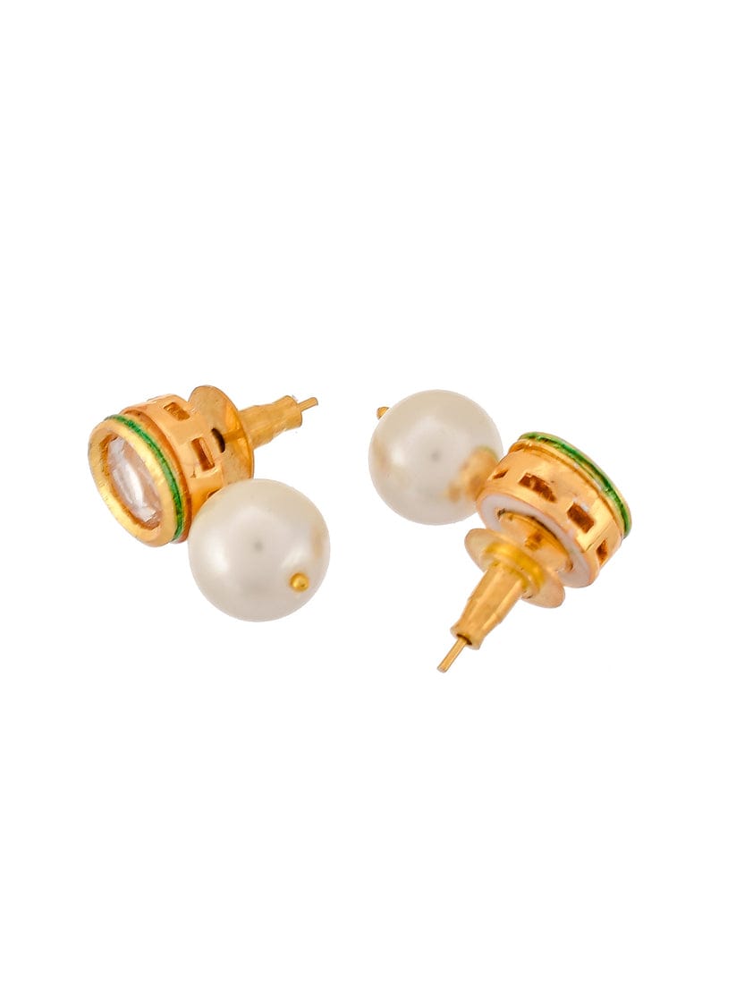 Ethnic Kundan & Pearls Multi Layers Bridal Necklace Set - Image 5