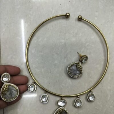 Kundan Polki Hasli Necklace With Earrings
