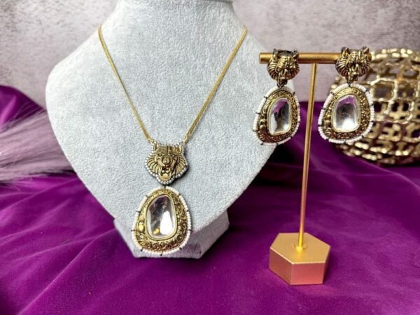Indian jewellery Lion Pendant Gold Sabyasachi Necklace Set - Image 5