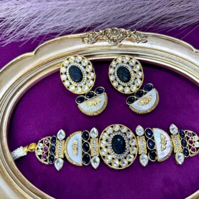 Indian Navy Blue and Gold Kundan Choker Victorian Jewellery