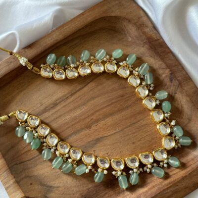 Long Kundan Necklace With Monalisa Beads