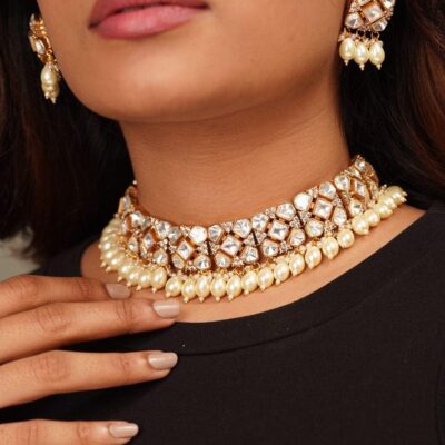 Gold Moissanite Polki Choker Set