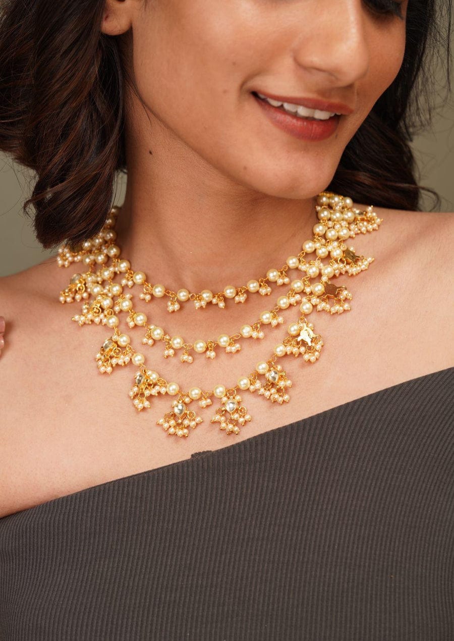 3 Layer Pearl Polki Necklace - Image 3