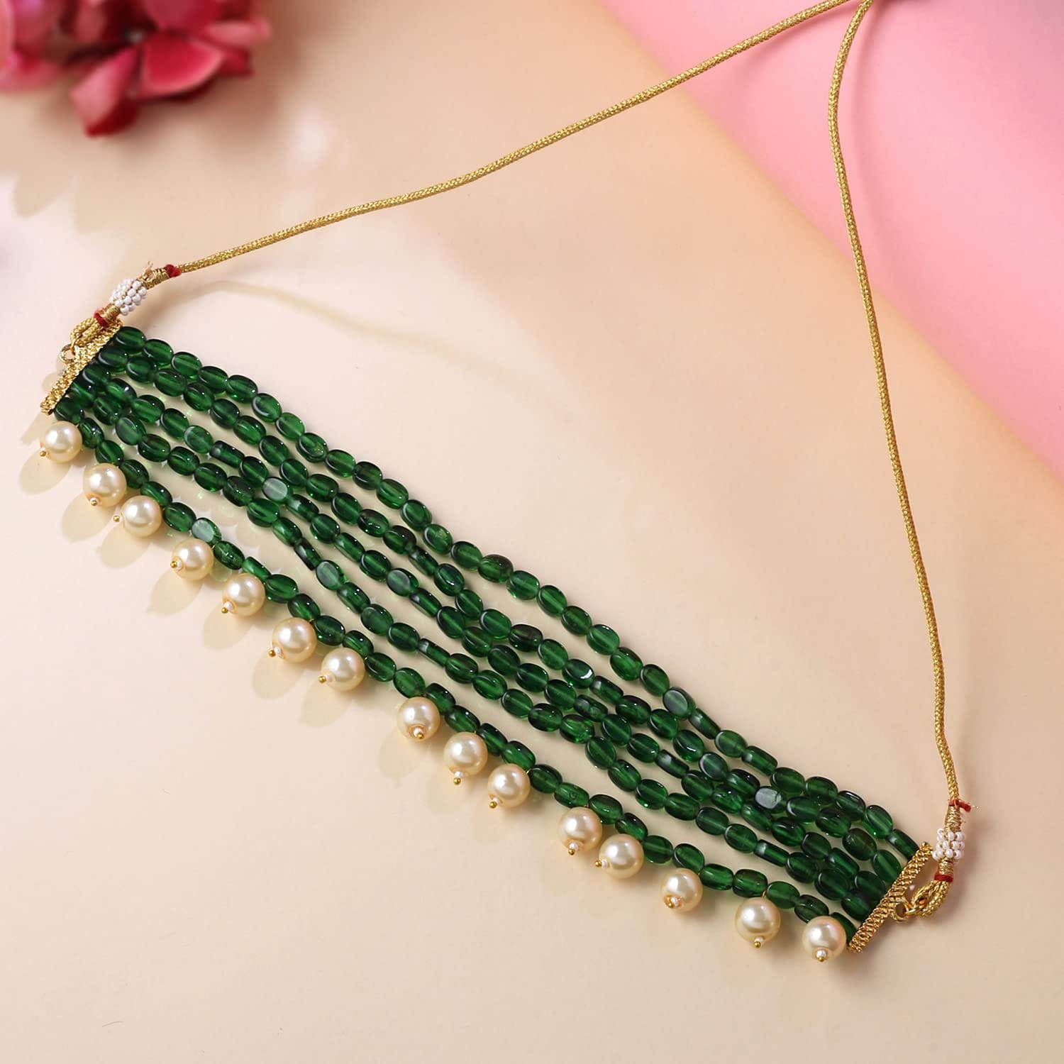Green & White Stone Choker Set