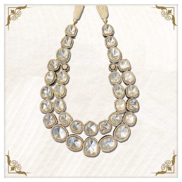Off White Stone Studded Gold Plated Choker Necklace & Earring Set - Image 2