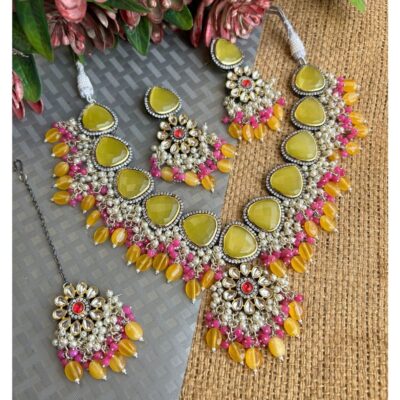 Gold Plated Beads Victorian Polish  Necklace with Earrings