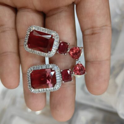 Gold Plated American Diamond Studded Shaped Drop Earrings