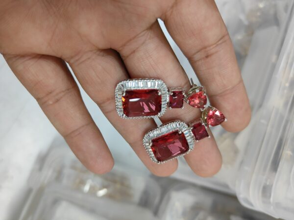 Gold Plated American Diamond Studded Shaped Drop Earrings - Image 2