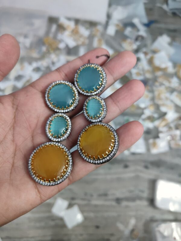 Elegant Uncut Polki Earrings – Aqua blue