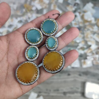 Elegant Uncut Polki Earrings – Aqua blue