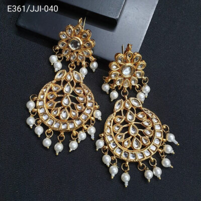 Gold-Plated Kundan-Studded Contemporary Chandbali Earrings