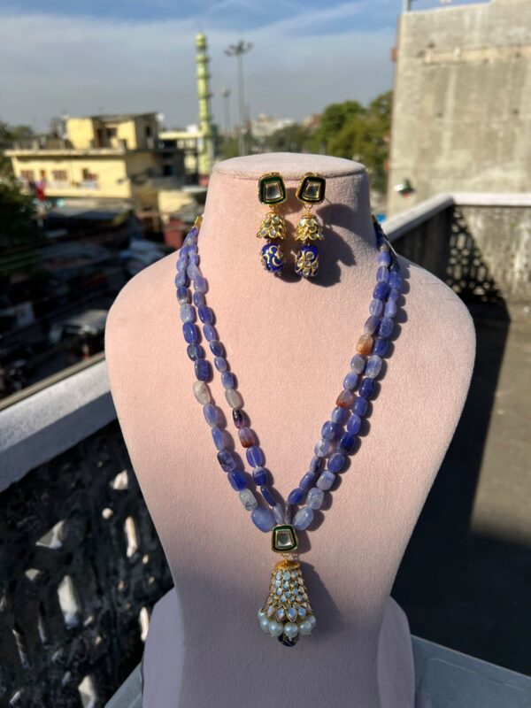 Gold Plated Beaded Necklace With Earrings - Image 3