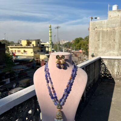 Gold Plated Beaded Necklace With Earrings