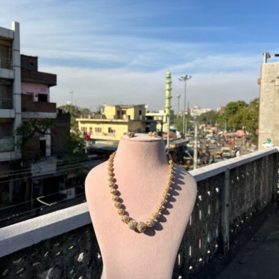 Gold Finish Kundan Polki & Natural Stone Necklace Set