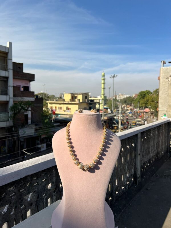 Gold Finish Kundan Polki & Natural Stone Necklace Set