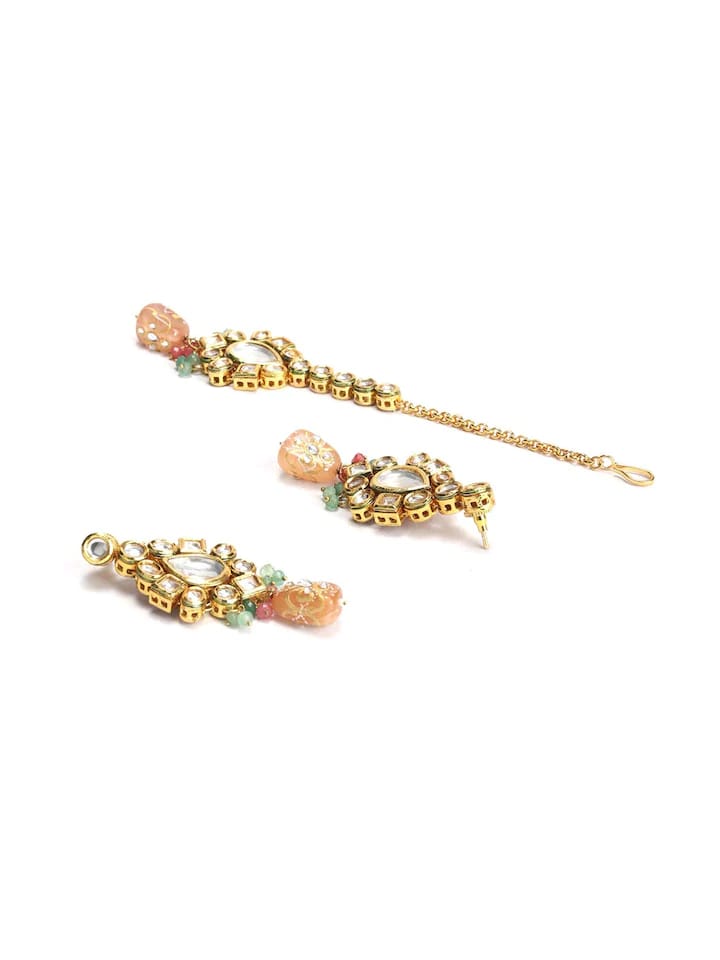 Gold-Plated Kundan-Studded Necklace & Earrings - Image 6