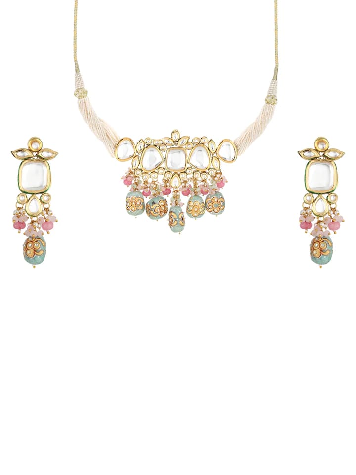 Gold-Plated Kundan-Studded Necklace & Earrings - Image 4