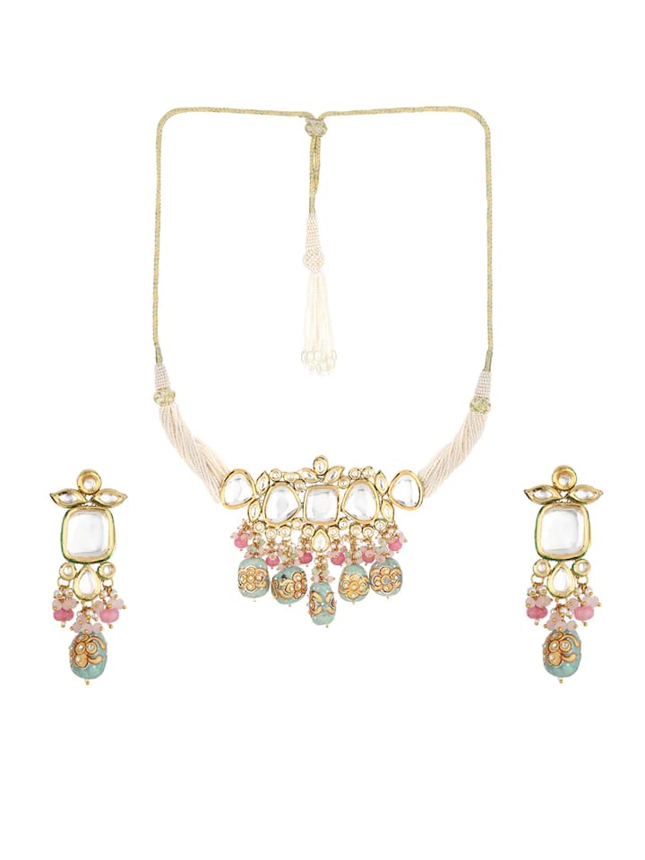 Gold-Plated Kundan-Studded Necklace & Earrings - Image 3
