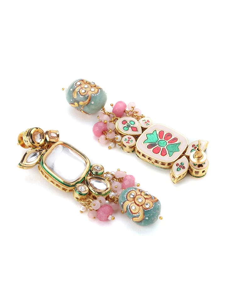 Gold-Plated Kundan-Studded Necklace & Earrings - Image 6