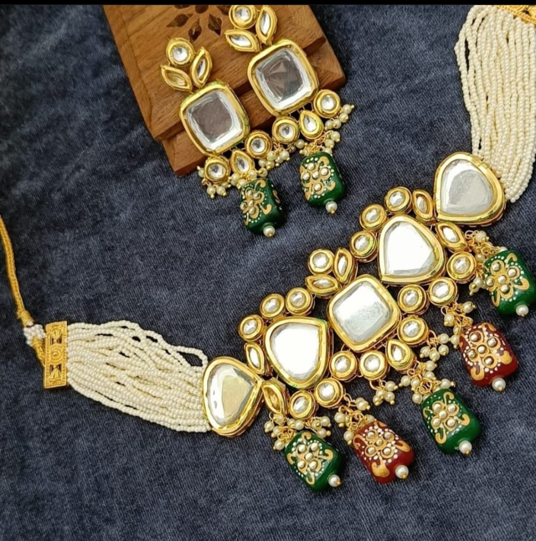 Gold Plated Pearl Necklace Set With Earrings - Image 7