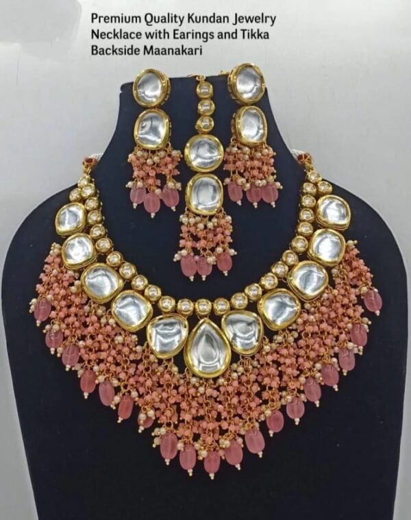 Premium Quality Kundan Jewelry Necklace with Earings and Tikka Backside Maanakari - Image 6