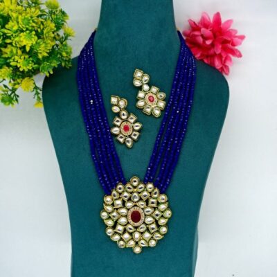 Long Kundan Polki Necklace With Earring