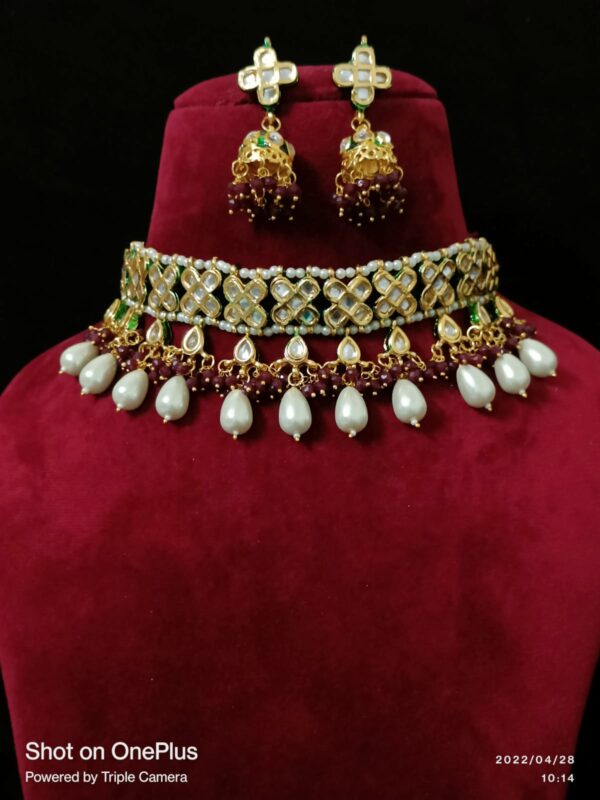Bridal Kundan and White Drop Stones Necklace Set - Image 7