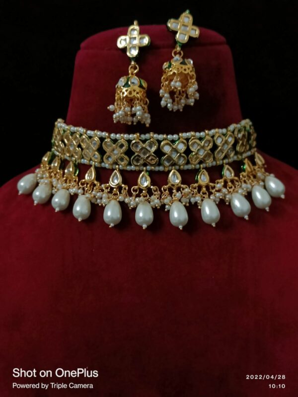 Bridal Kundan and White Drop Stones Necklace Set - Image 8