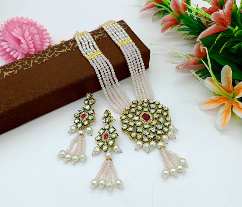 Bollywood Inspire Kundan Polki Necklace Set - Image 6