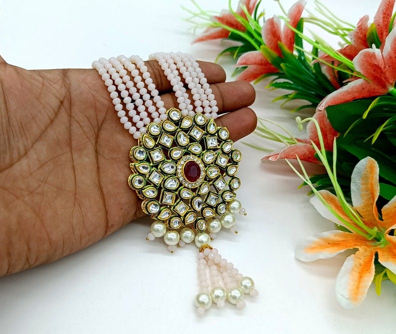 Bollywood Inspire Kundan Polki Necklace Set - Image 10