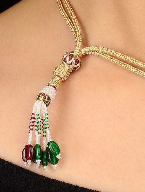 Long Gold Plated Multi Layer Kundan Necklace - Image 3