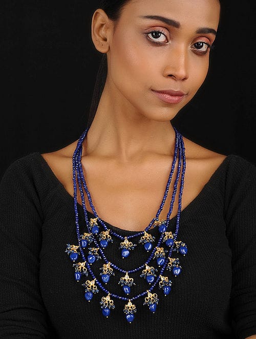 Long Gold Plated Multi Layer Kundan Necklace