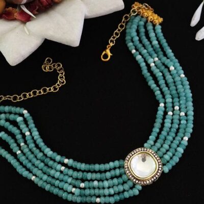 Silver Finish Kundan Polki Necklace Set