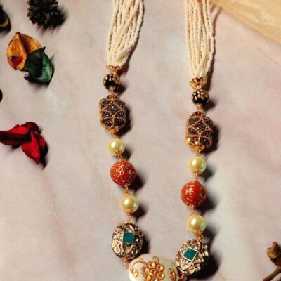Gold Finish Multi-Colored Semi-Precious Stone & Crystal Bead Necklace