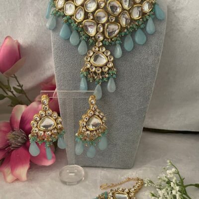 Gold Plated Bridal Kundan Polki Choker Necklace Set