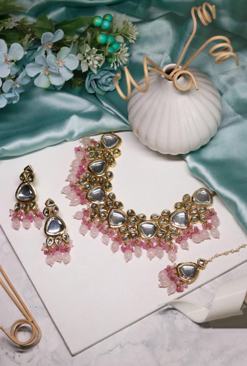Gold Plated Bridal Kundan Polki Choker Necklace Set