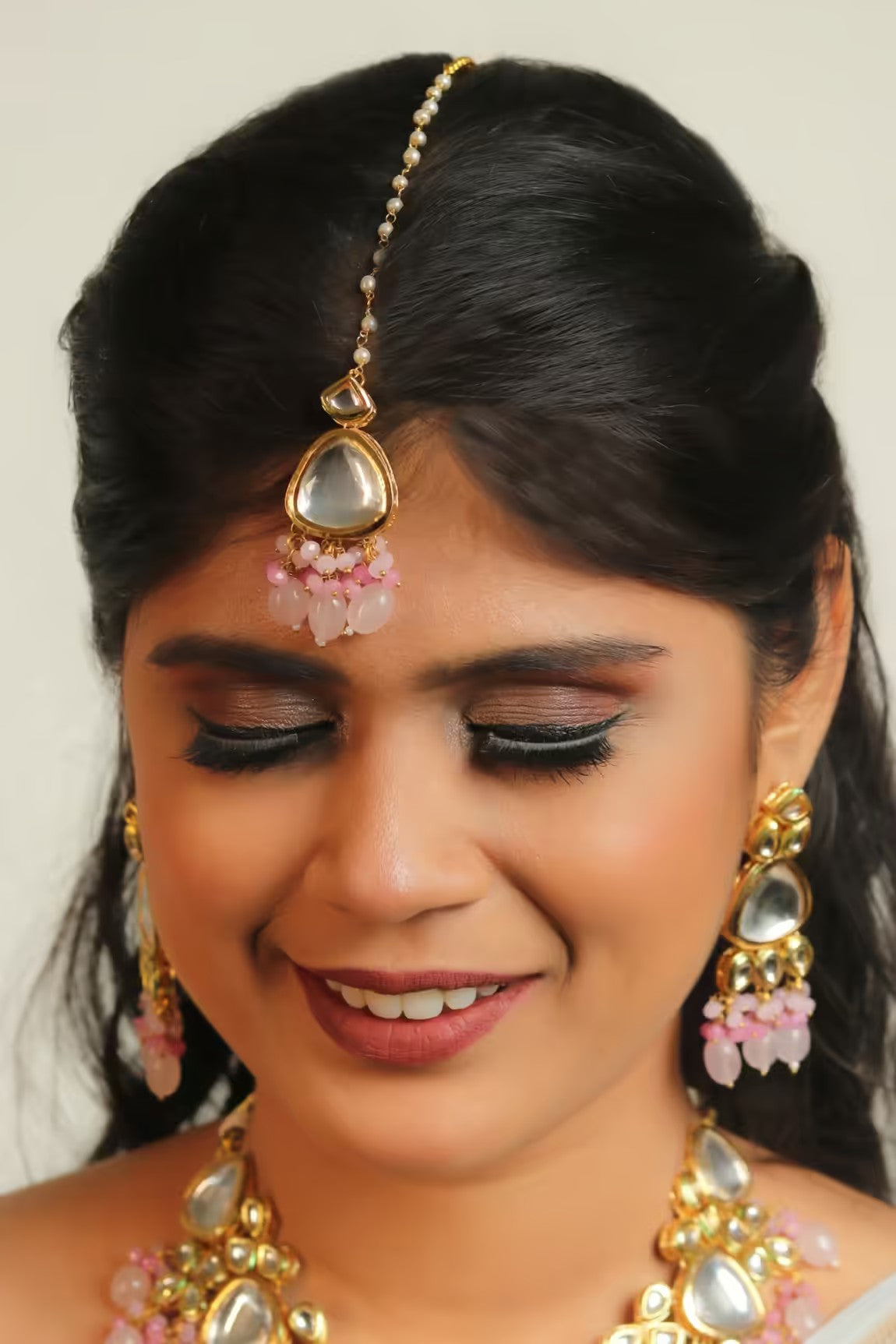 Gold Plated Bridal Kundan Polki Choker Necklace Set - Image 6