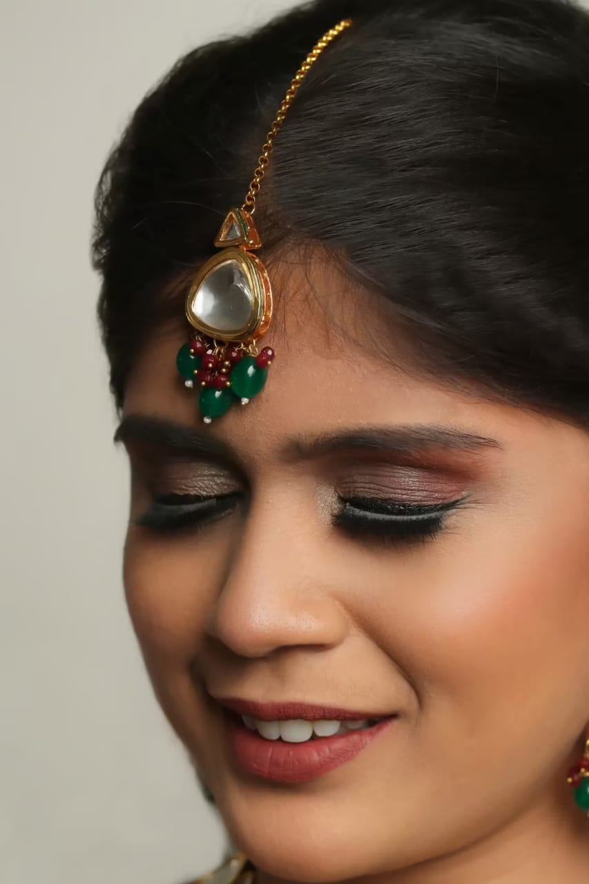 Gold Plated Bridal Kundan Polki Choker Necklace Set - Image 6