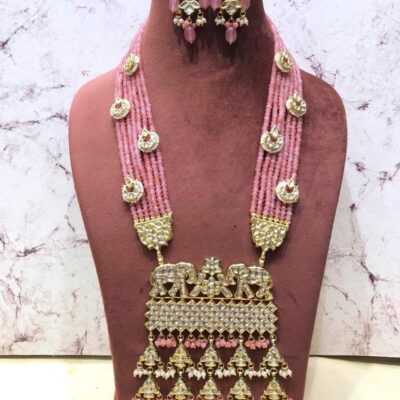 Long Necklace with Elephant Motif Kundan Necklace with Beads
