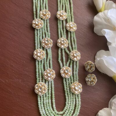 Fine Kundan jadau long Green necklace set
