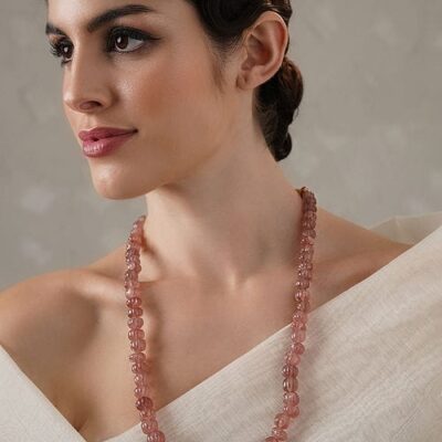 Long Pink Stone Necklace Set